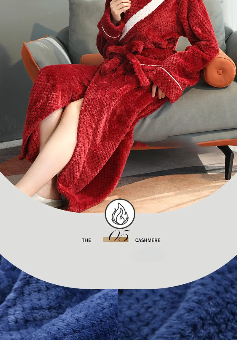 Female Autumn and Winter Warm Long Coral Velvet Thick Couple Bath Bathrobes Men Women Pajamas Shower Robe Bath Towels For Adults