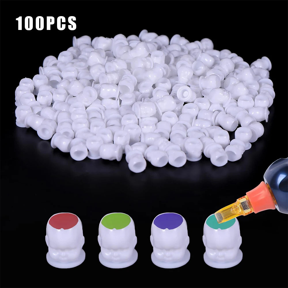 50/100/200pcs Plastic Disposable Tattoo Ink Cups With Base Pigment Clear Holder Container Cap Tattoo Accessory Permanent Makeup
