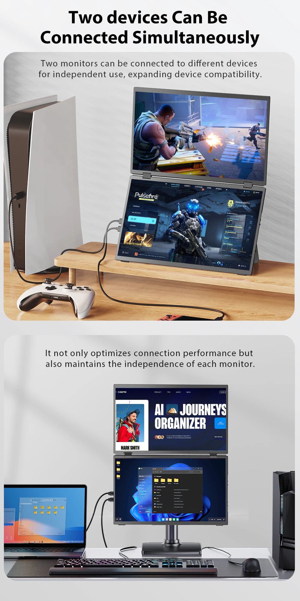 UPERFECT Delta 15.6" Dual Portable Monitor for Laptop Screen Extender 1080P HDR Folding Stacked Triple Travel Computer Display