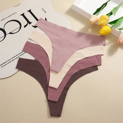 7PCS/Set Ice Silk Seamless Women G-String Panties Sexy Low-Waist Thongs T-Back Female Solid Color Soft Underwear Utral-Thin Pant