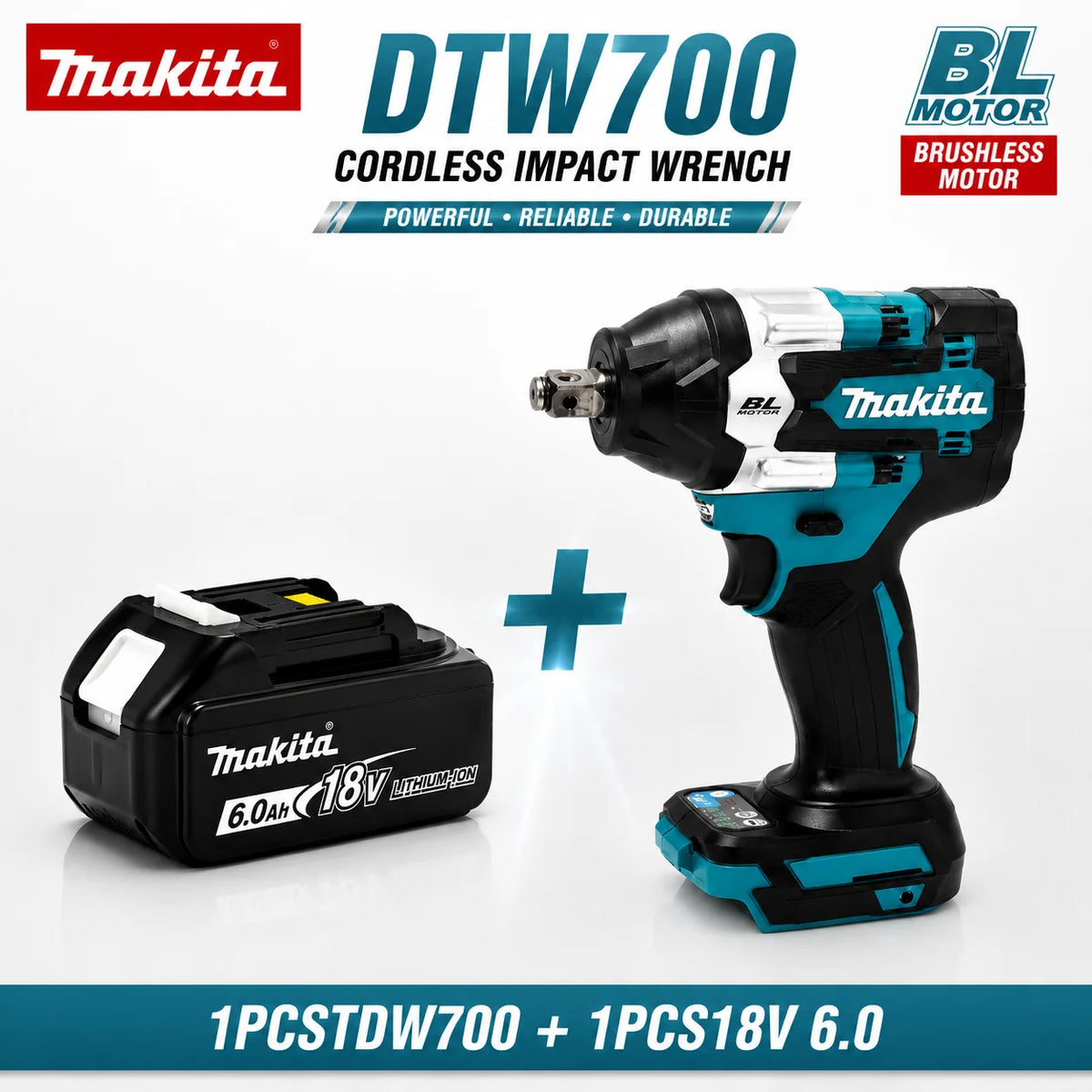 Makita DTW700 18V Kolborstfri Mutterdragare med 6.0Ah Batteri