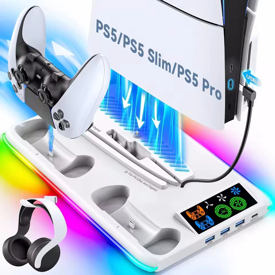 Stand For Sony PS5 Console Playstation Play Station PS 5 Pro Slim Support Cooler Fan Base Holder Control Charger Game Accessory