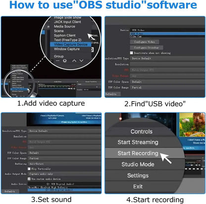 HDMI Capture Card USB 2.0 – 4K/30Hz ingång, 1080p utgång, Kompakt Inspelningskort för PC, PS4 & OBS
