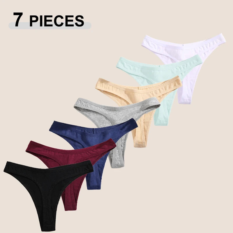 7Pcs/Set Seamless Cotton Panties For Women Sexy Low Waist Cotton Soft Thongs Ladies Solid Color Underpants Breathable G-strings