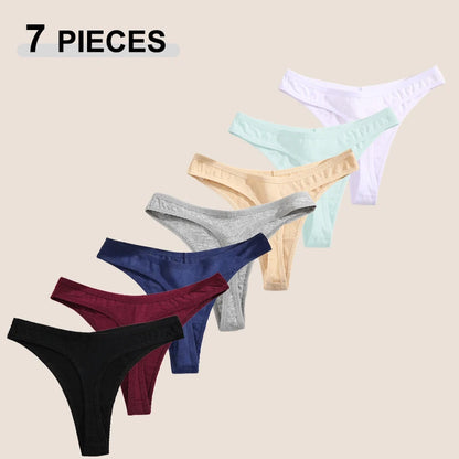 7Pcs/Set Seamless Cotton Panties For Women Sexy Low Waist Cotton Soft Thongs Ladies Solid Color Underpants Breathable G-strings