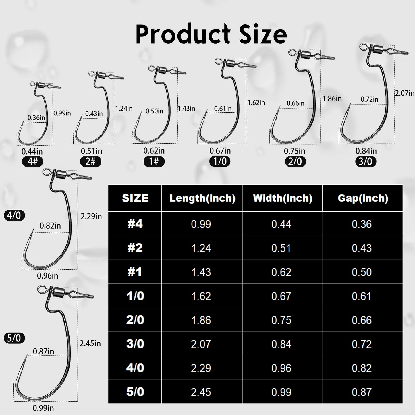 9KM 30Pcs Ewg Drop Shot Hooks with Swivels Bass Fishing Texas Rig Hooks Worm Fishing Hook High Carbon Steel
