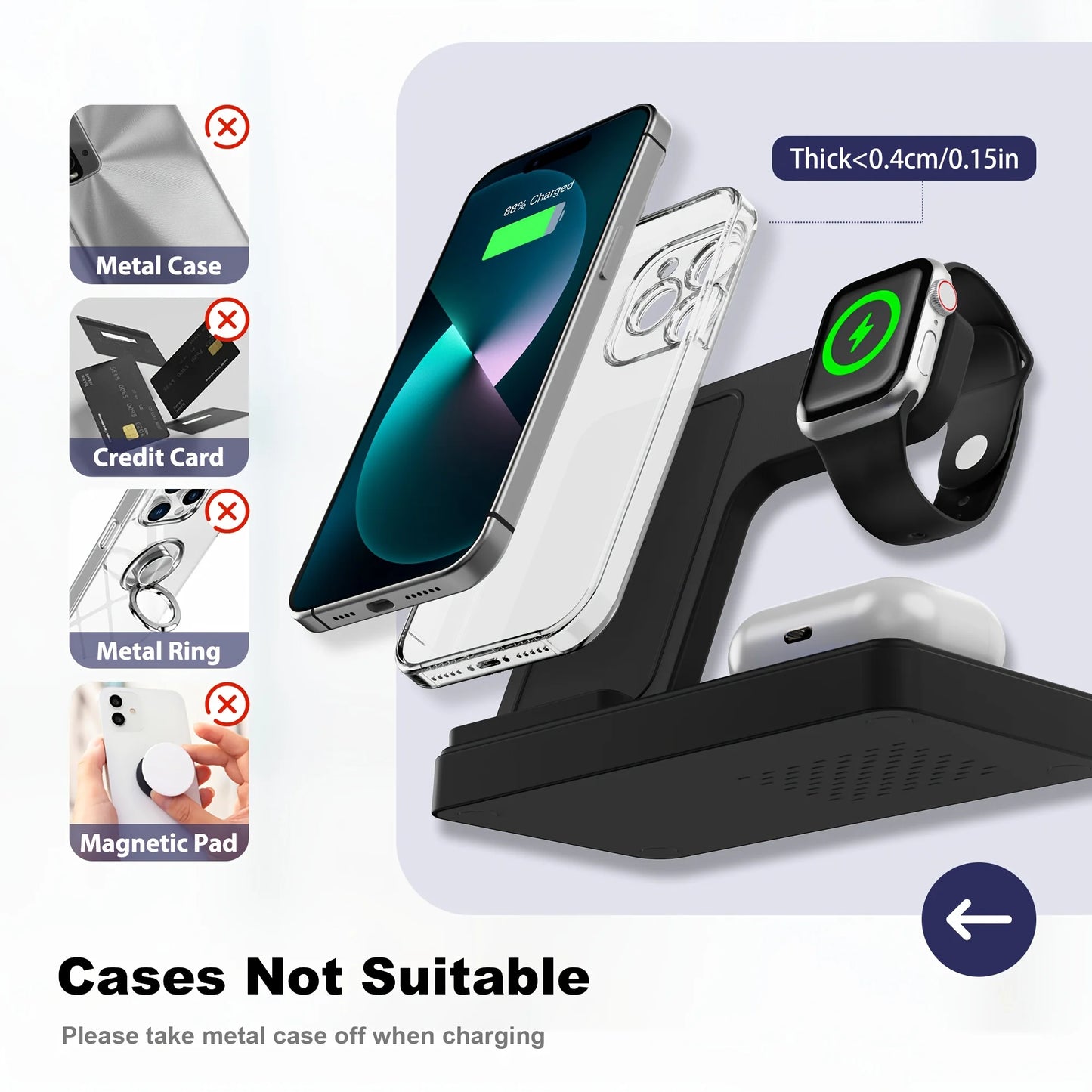 15W Magnetic Wireless Charger Stand Foldable 3 In 1 Fast Charging Sation for iPhone 17- 12 Pro Max Apple Watch 8 7 Airpods Pro