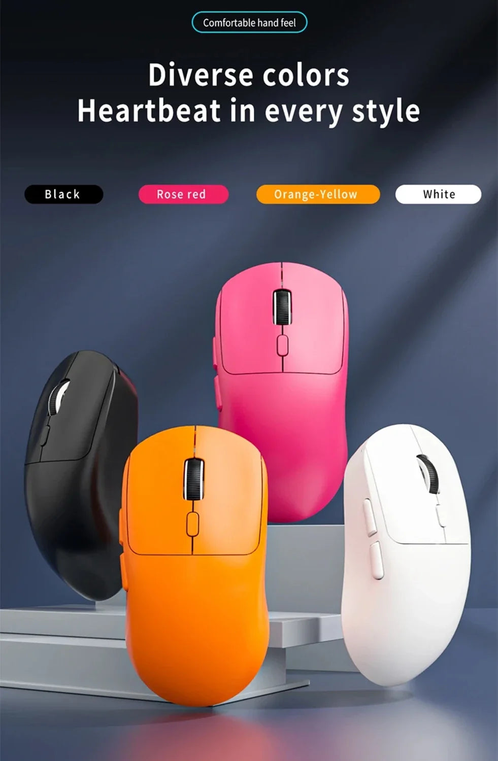 Trådlös Ergonomisk Mus 3-läges Bluetooth + 2,4G USB – Tyst 6 Knappar 1800 DPI Laddningsbar Kontor Gaming, Vit/Röd/Svart