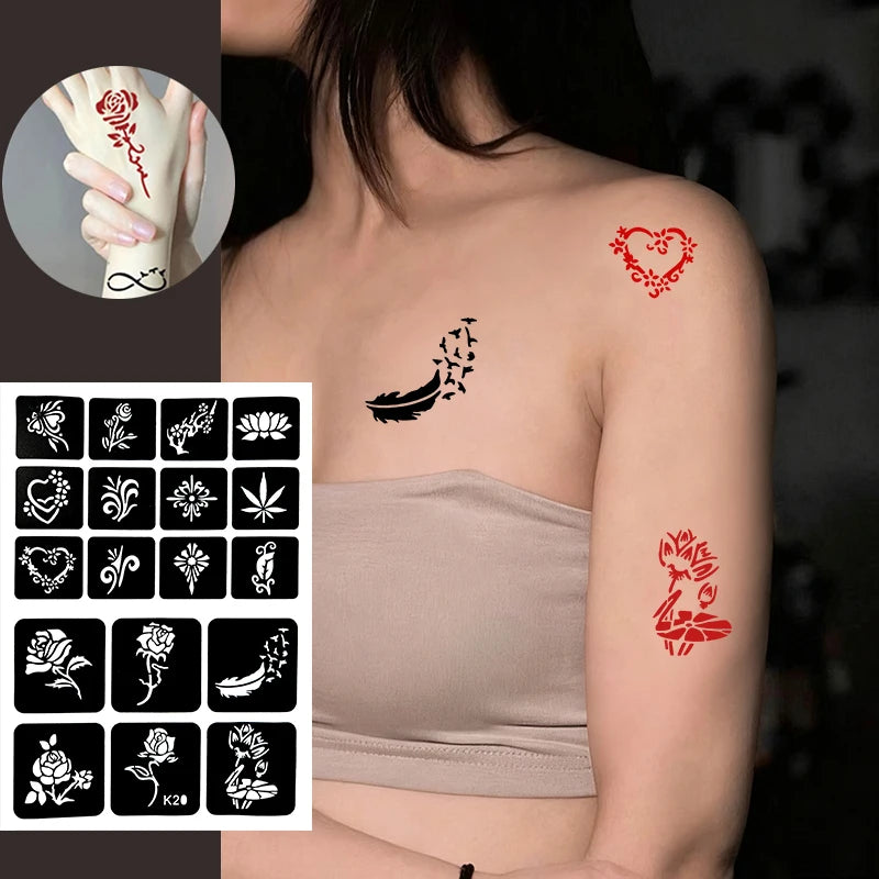 DIY Temporary Tattoo Kit with Stencils-7 Vibrant Colors with 6 Stencil Sheets Ttotal 288 Patterns,Body Art Paints for Halloween