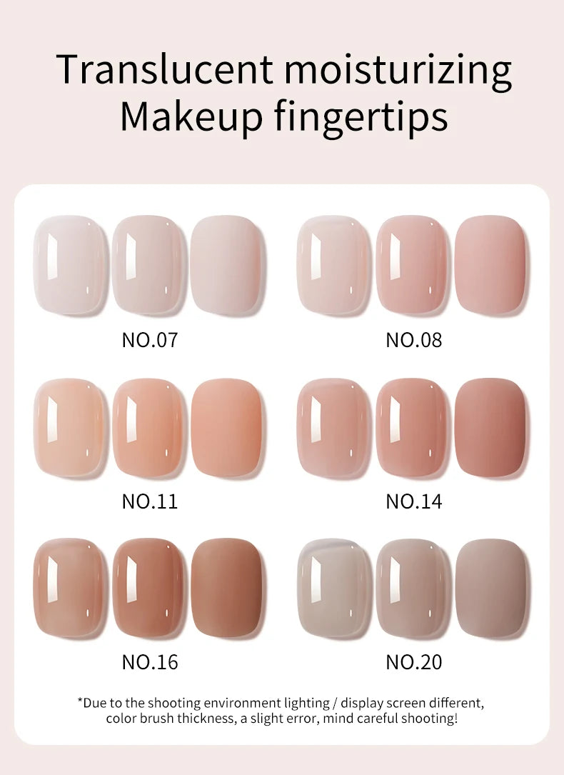 1/6Pcs 15ml Jelly Ice Nude Peelable Polish, UV/LED - Set, Formaldehyde - Free. Oval, Glossy. Good for Salon & DIY