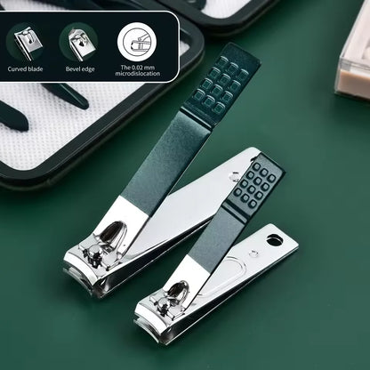 GreenStainlessSteel Nail Clippers Set-6-18 Nail Care Sets with Leather Storage Box-Professional Foot and Face Care Tool Set