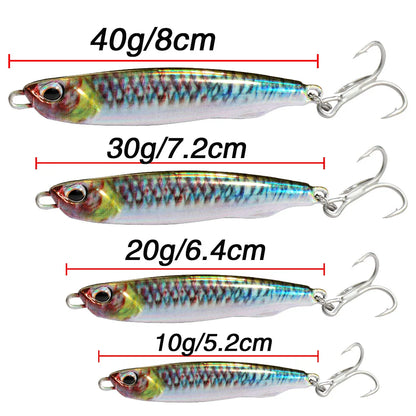 5pcs/box Metal Jig Lures 10g 20g 30g 40g Spinner Sinking Pencil Feather Hook Treble Hooks Pesca Set Fishing Tackle Box Bait Kit