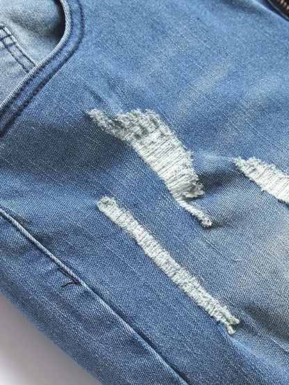 Denim Pant Men Jeans Vintage Washed Hole Sheath Pants High Waist Distressed Ankle Length Trousers Y2k Streetwear Casual Spring