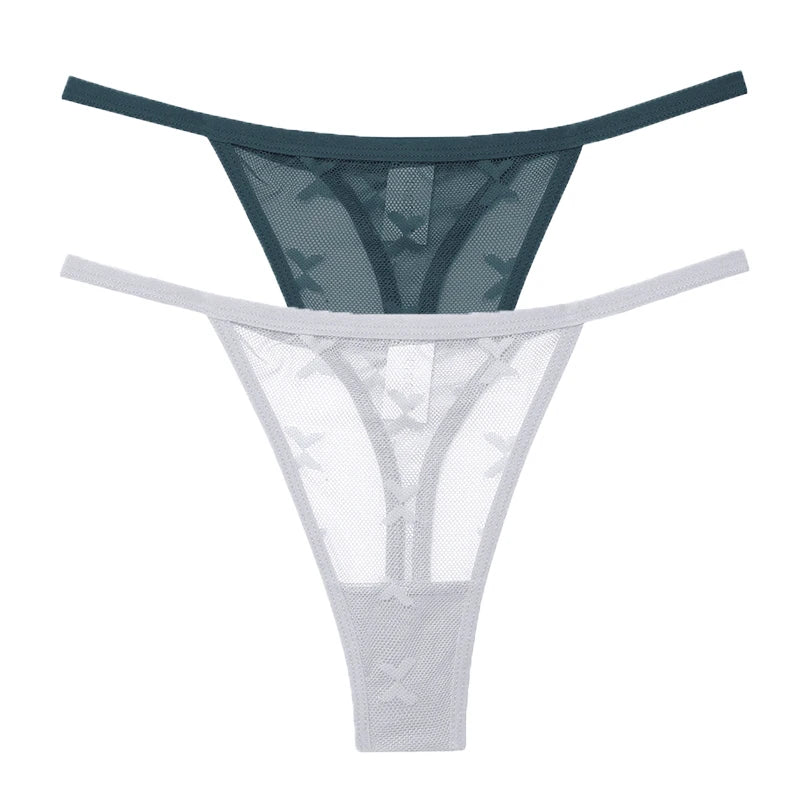 2PCS/Set Mesh G-String Women's Panties Transparent Underwear Women Seamless Thong Female Underpants Intimates Lingerie S-XL