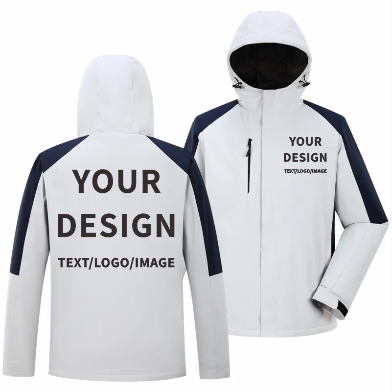 Vinterjakka med Huva och Eget Tryck eller Brodyr – Fleecefodrad Dragkedja Smart Casual M–4XL (Asian)