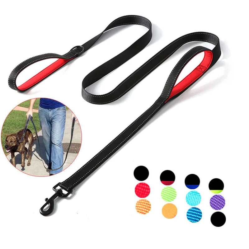 Hundkoppel i nylon med två handtag – reflekterande träningskoppel 120, 150 eller 180 cm