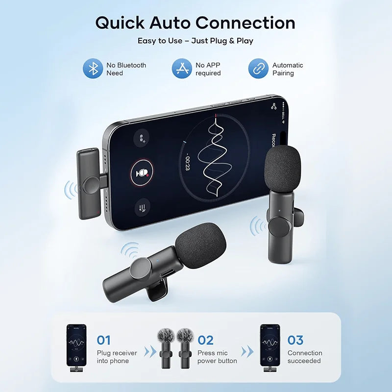 Wireless Lavalier Microphone USB C Mini Microphone with Noise Cancellation For iPhone17 16 15 Lapel Mic for Video Recording Vlog
