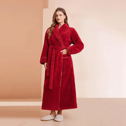 Female Autumn and Winter Warm Long Flannel Thick Couple Bath Bathrobes Men Women Pajamas Shower Robe Bath Towels For Adults