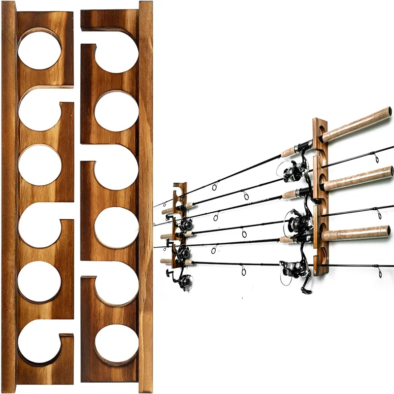 1pair Fishing Rod Holders Up to 6 Rods Fishing Pole Rod Racks Wall or Ceiling Mounted Fishing Pole Rod Holder for Garage Storage