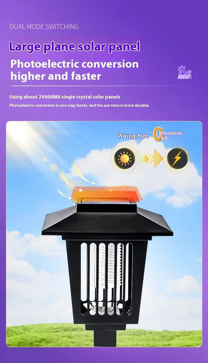 Solar and Electric Shock Mosquito Repellent Lamp Waterproof Bug Zapper 2Mode LED Light for Outdoor Garden Lawn Camping Villa Use