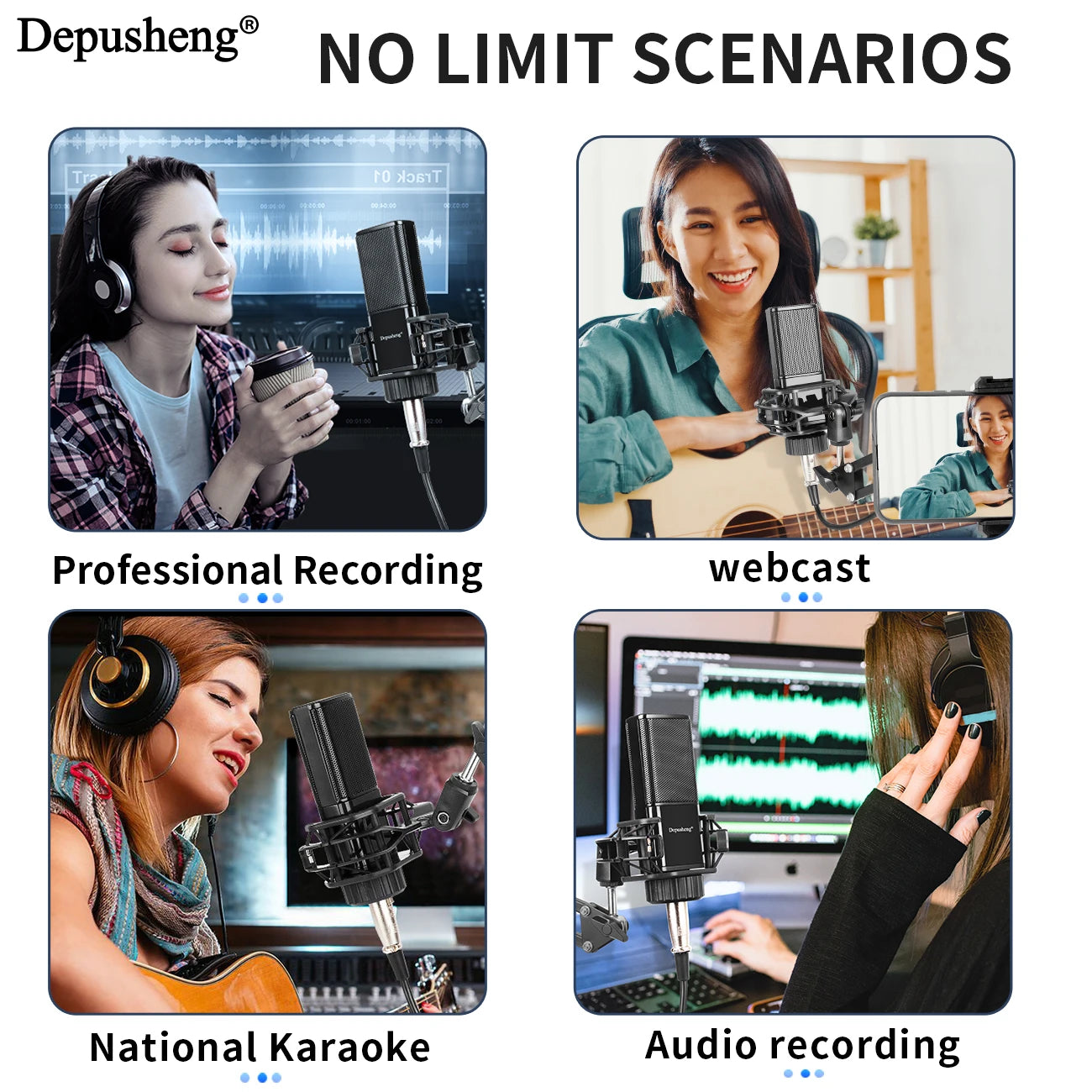 DEPUSHENG V12 Condenser Microphone 48V Sound Card Microphone Anchor Voice Recording Studio High Fidelity