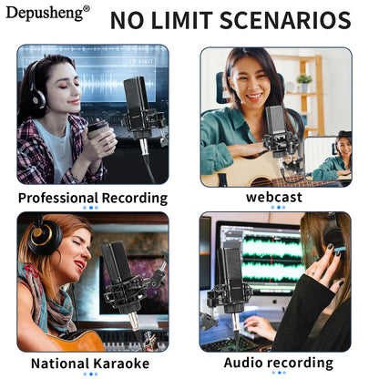DEPUSHENG V12 Condenser Microphone 48V Sound Card Microphone Anchor Voice Recording Studio High Fidelity