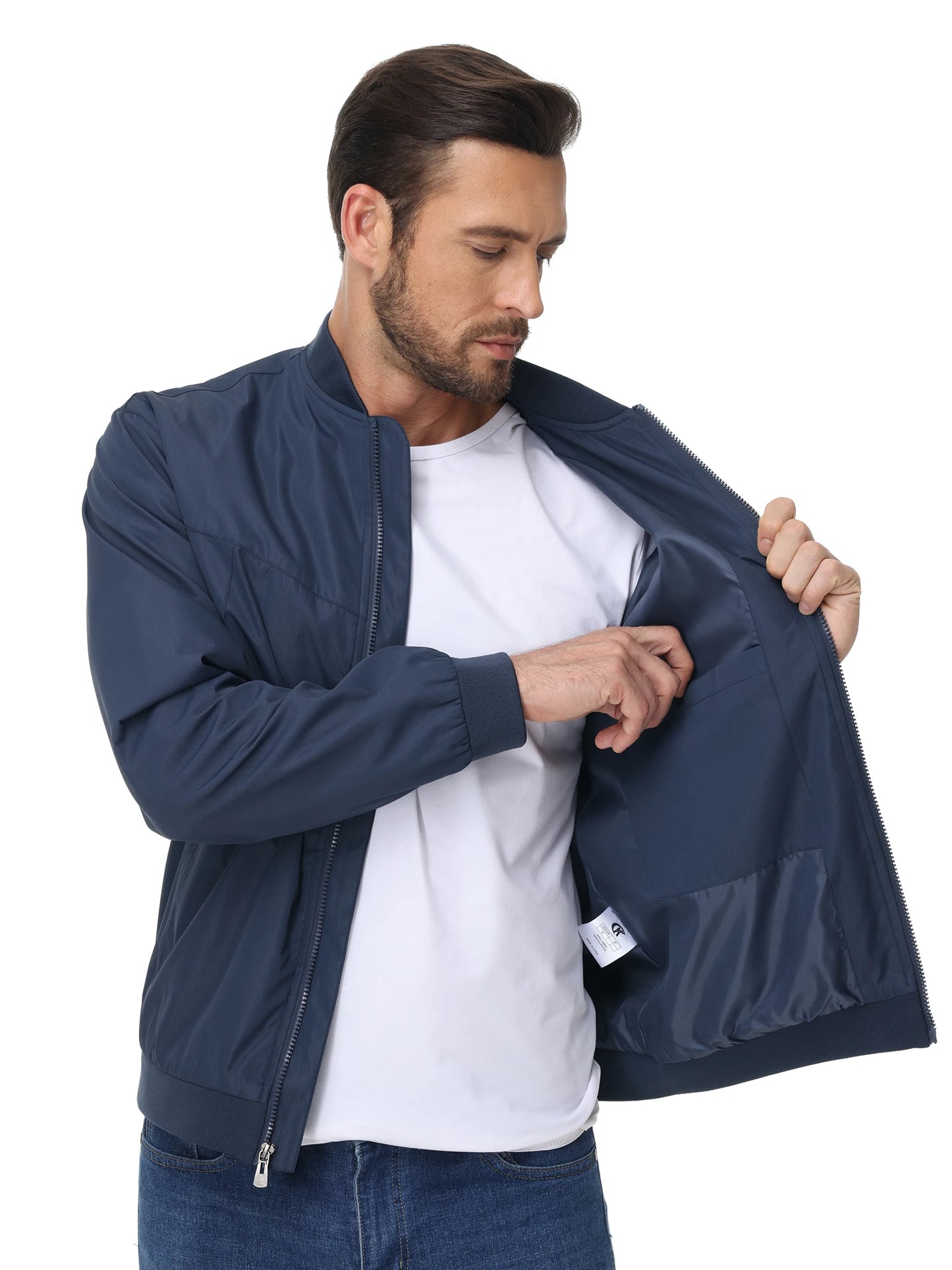 Men's Lightweight Windbreaker Jacket Causal Fashion Stylish BaseBall Coat with Side Inner Pocket for Work Golf Fishing