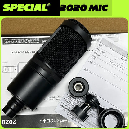 AT2020 Cardioid Condenser XLR Microphone for Studio Recording Podcast Vocal Live Streaming Professional Broadcasting Mic