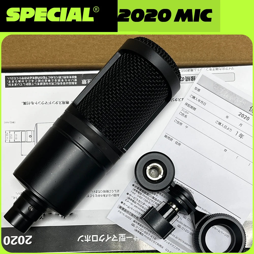 AT2020 Cardioid Condenser XLR Microphone for Studio Recording Podcast Vocal Live Streaming Professional Broadcasting Mic