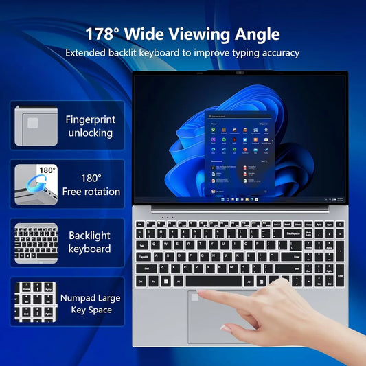 Ultratunn Laptop 15,6" Intel N5095 16/32GB DDR4 Upp till 2TB SSD – Windows 11 Fingeravtryck Bakbelyst Numeriskt Tangentbord FHD