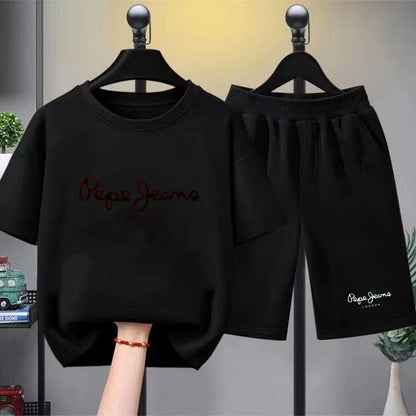 Children Clothes Brand Letters Print T-shirt 3-12Yrs Boys Girls Short-sleeved Top+Shorts Casual Fashion Sports Set Clothing