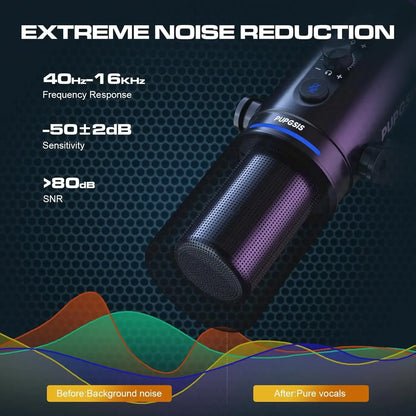 XLR/USB Gaming Microphone Kit: Dynamic PC Mic for Streaming Podcasting,  Mute Button, Reverb Effects, RGB Computer Mic with Arm