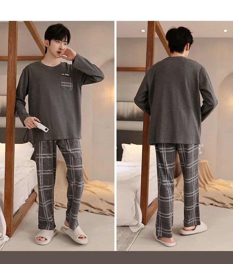 Rutigt pyjamasset herr i bomull – långärmat, fyra modellval, L–5XL