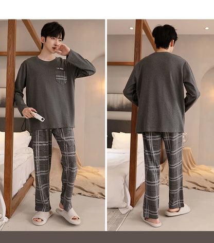 Rutigt pyjamasset herr i bomull – långärmat, fyra modellval, L–5XL