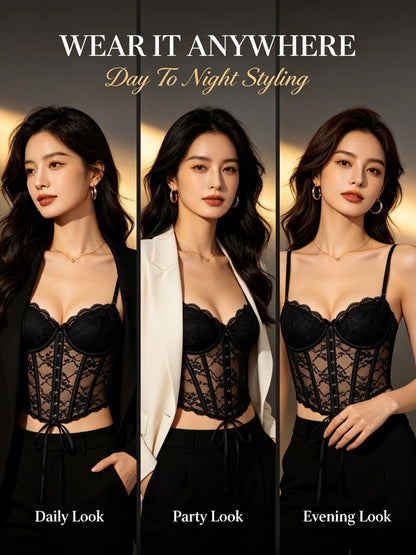 Sexy Women's Lace Fishbone Bandage Vest Black Slim Strapless Backless Female Corset 2026 Spring Summer Lady Beach Party Top New