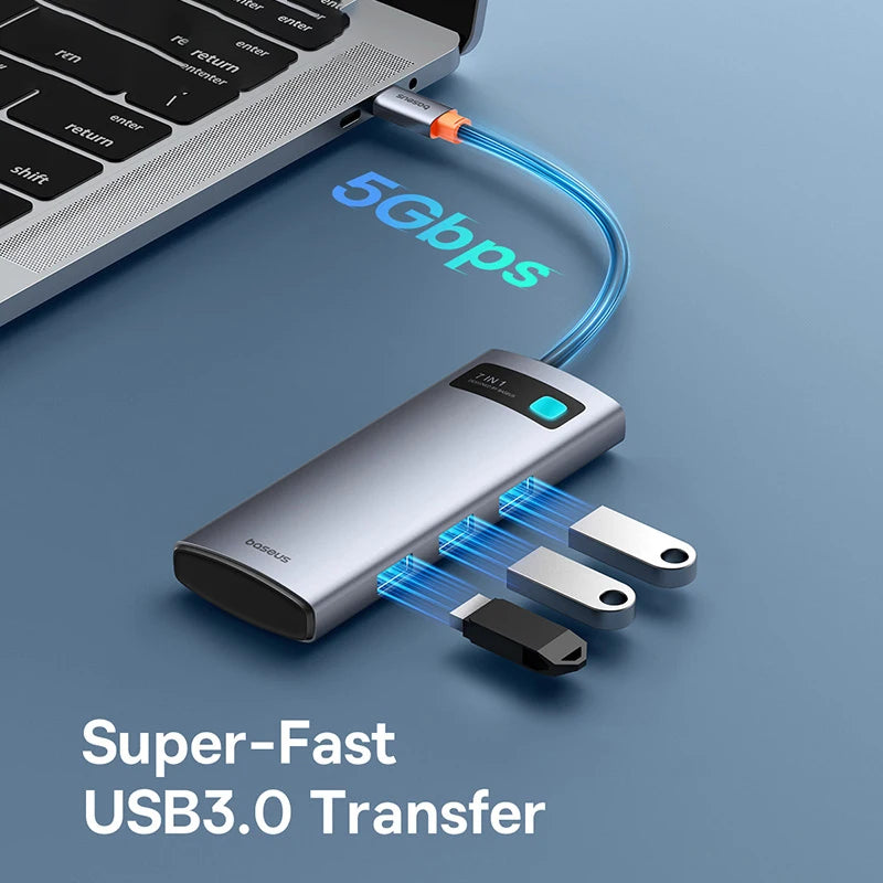 Baseus 7-in-1 Gen 2 USB C HUB 4K@60Hz HDMI 3* USB 3.0 PD 100W Type C Port SD/TF Card Reader for Macbook iPad M2 M1 Steam Deck