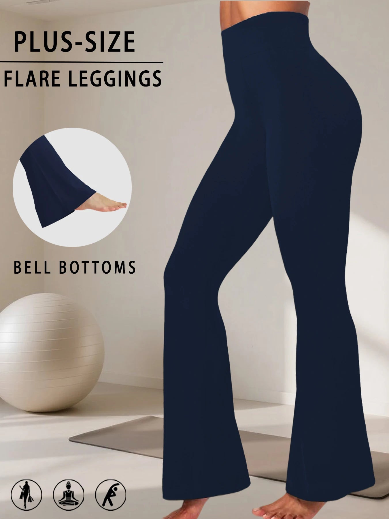 Plus Size Ladies High-Rise Flared Leggings for Yoga and Workout Features Tummy Control and a Stylish Bell-Bottom Design in Sizes