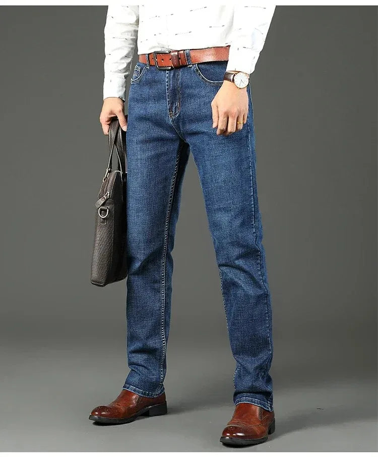 2026 Top Brand Washed Jeans Trousers Four Season Men's High Quality Jeans Business Casual High Waist Denim Pants