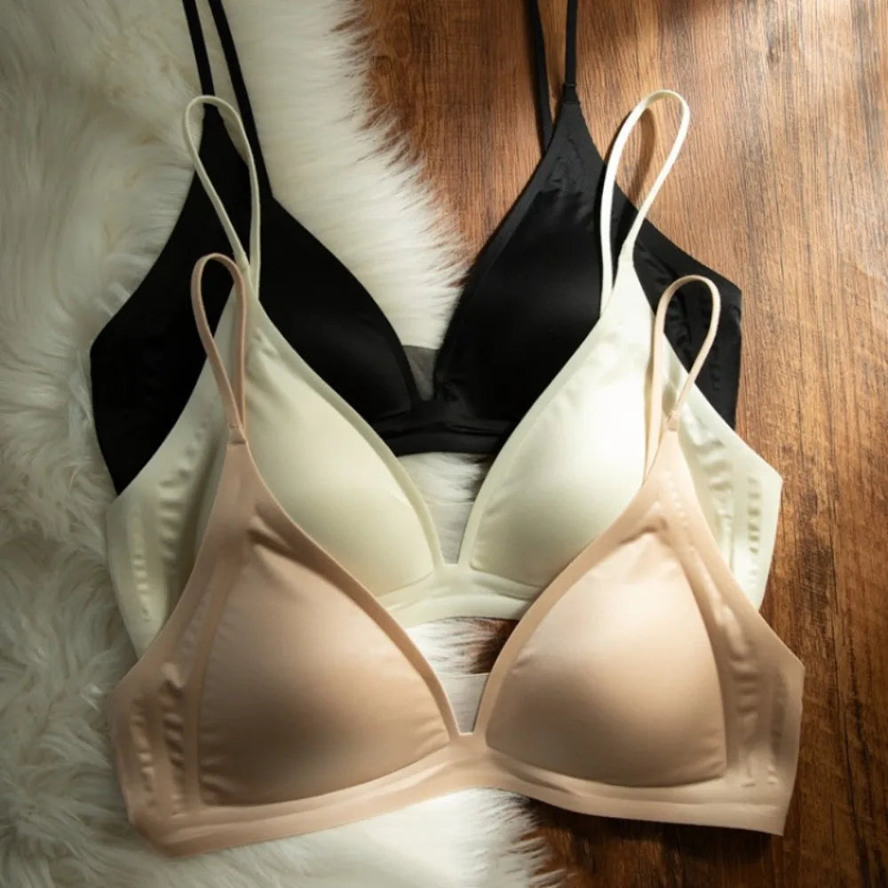 Thin Satin Wireless Deep V Bra Close-fitting Anti-sagging Push Up Underwear Traceless Gathered Breasts Seamless Bras Sport