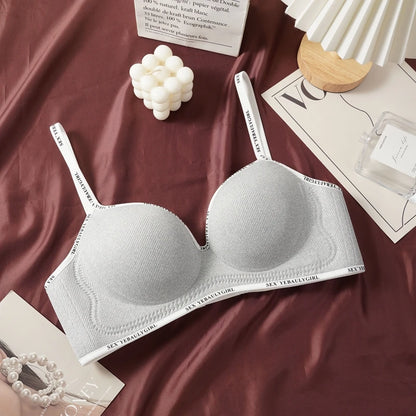 Women's Sexy Push Up Rib Bras Letter Print Small Bust Bra Black Gray Simple Casual Underwear