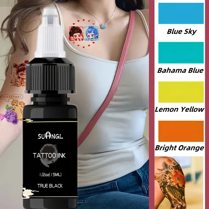 Professional Tattoo Ink - Multicolor Dynamic(14 Colors) & Vibrant Colors in 0.5oz (15ml) Bottles for Tattoo Artists