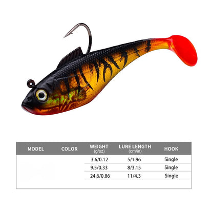 Artificial Soft Bait With Jig Head 4g 10g 25g Jigging Soft Lure Rubber T Tail Fishing Lures Swim Bait For Bass Pike Bass Tackle