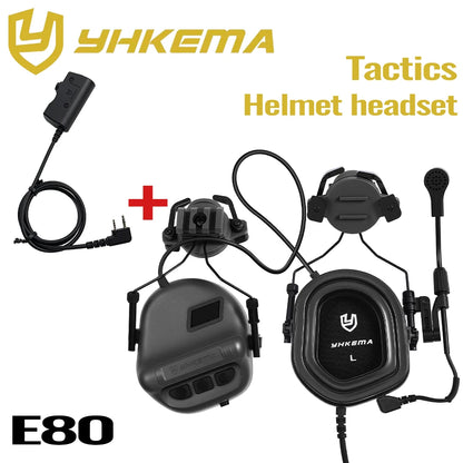 E80 Tactical Shooting Headset Electronic Hearing Protection with Kenwood 2 Pin PTT Adapter for Outdoor Hunting