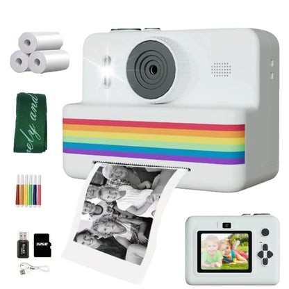 2.8-inch screen instant printing toy camera with 32GB SD card, 3 rolls of printing paper, portable high-definition camera, insta