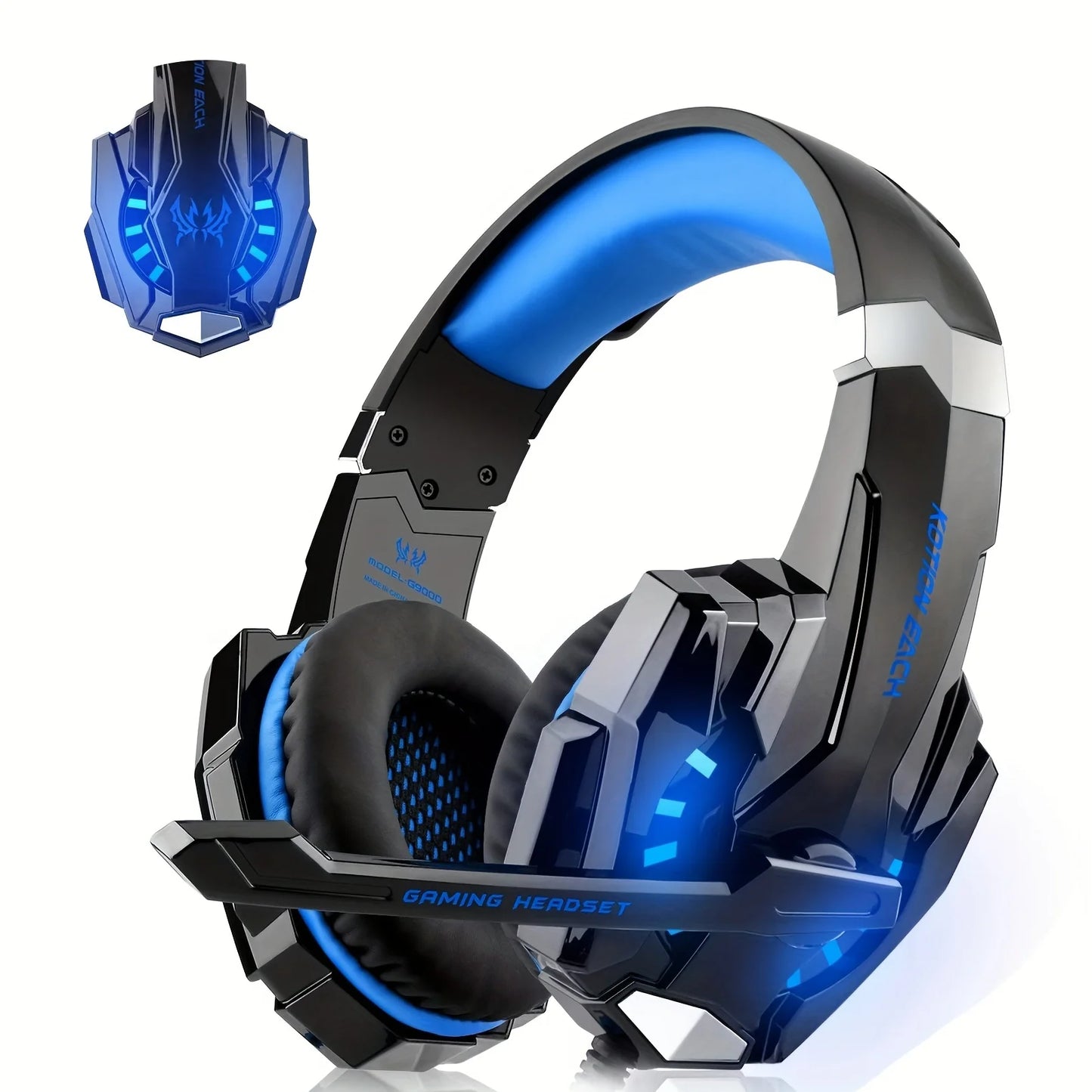 Gaming Headset G9000 Over-Ear – 3,5mm + USB LED-belysning Mikrofon Aktiv Brusreducering Stereo PC PS5 Blå Röd Vit Svart