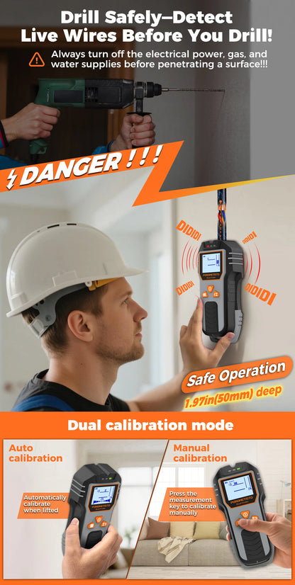 6in1 Stud Finder Wall Scanner Detector Multifunction Wall Scanner for AC Cable Wires Wood Metal Pipe Electronic Measuring Tools
