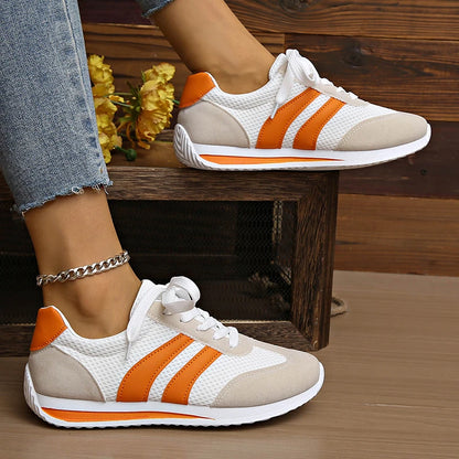 Lätta platåsneakers för dam – andningsbart mesh med orange ränder