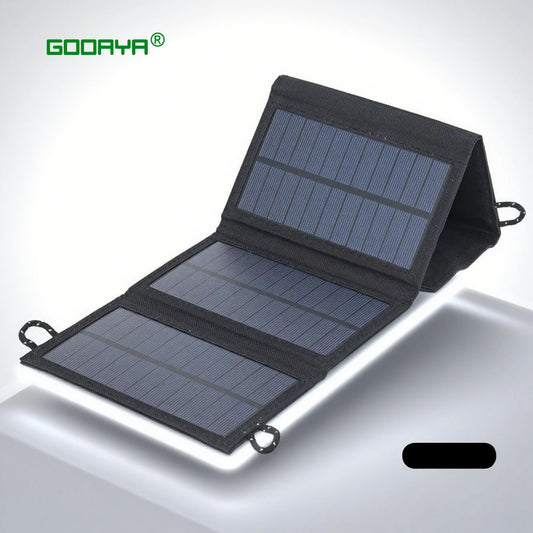 Vikbar Solpanel 4-delad – USB 5V + DC, Polykristallin, Ca 260g, Krok, Svart/Grön Kamouflage, Camping & Vandring