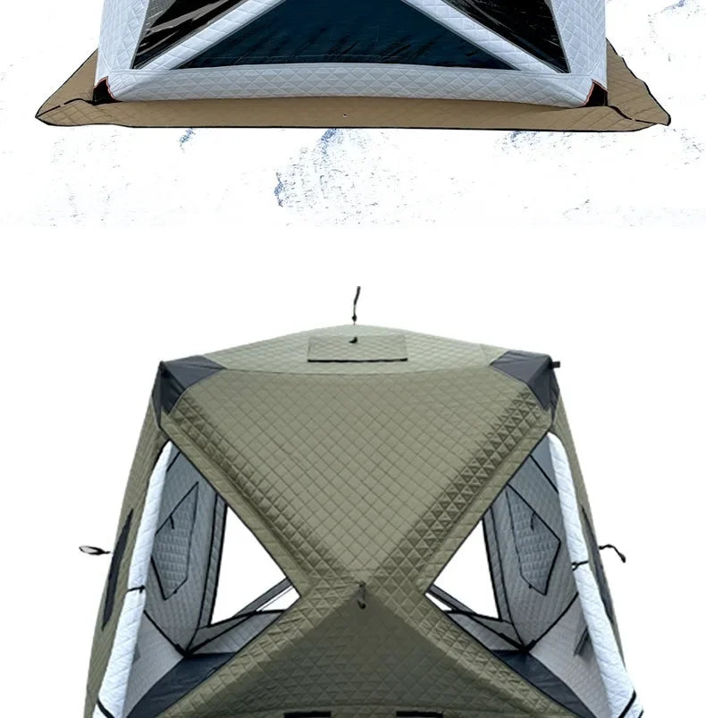 Fully Automatic Winter Ice Fishing Tent with Chimney Hole, Transparent Window, Quick Opening, Portable