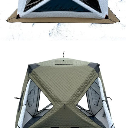 Fully Automatic Winter Ice Fishing Tent with Chimney Hole, Transparent Window, Quick Opening, Portable